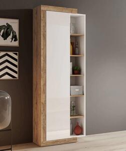 Sanur High Gloss Storage Cabinet Tall In White And Sandal Oak