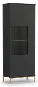 Pavia Wooden Display Cabinet Tall 2 Doors In Black Portland Ash