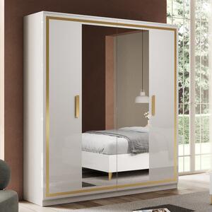 Geneva High Gloss Mirrored Wardrobe 4 Doors In White And Gold