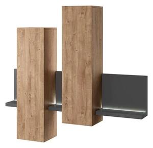 Belek Wooden Wall Shelving Unit In Ribbec Oak With LED