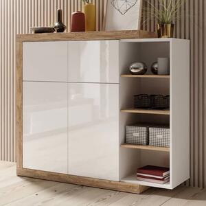 Sanur High Gloss Sideboard 2 Doors In White And Sandal Oak