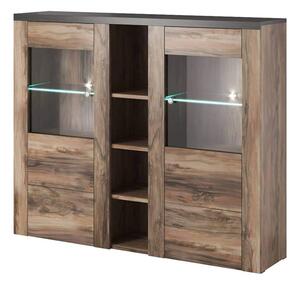 Leon Wooden Display Cabinet With 2 Doors In Satin Oak