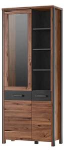 Blois Wooden Display Cabinet Tall 2 Doors In Royal Oak And LED