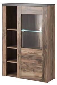 Leon Wooden Display Cabinet With 1 Doors In Satin Oak