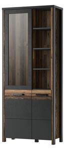 Blois Wooden Display Cabinet Tall 2 Doors In Matera Oak And LED