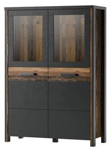 Blois Wooden Display Cabinet 2 Doors In Matera Oak With LED