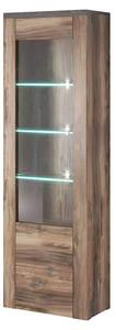 Leon Wooden Display Cabinet Tall With 1 Doors In Satin Oak