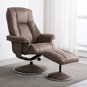 Dollis Fabric Swivel Recliner Chair And Stool In Pecan