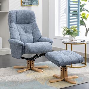 Dox Fabric Swivel Recliner Chair And Stool In Lisbon Marine