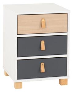 Batam Bedside Cabinet 3 Drawers In Oak Effect And Grey