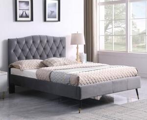 Frisco Velvet Fabric Double Bed In Grey