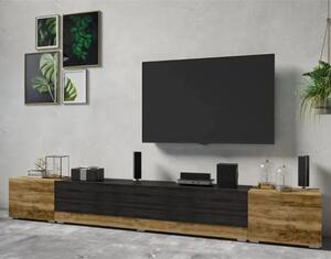 Pacific Wooden TV Stand With 3 Doors In Satin Walnut And Black