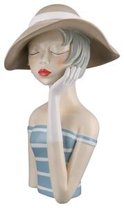 Ocala Polyresin Lady With Hat Sculpture In Blue And White