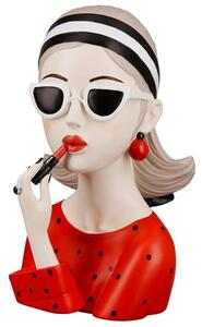 Ocala Polyresin Lady With Lipstick Sculpture In Cream And Red