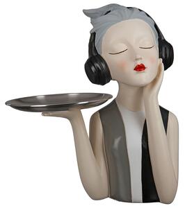 Ocala Polyresin Girl With Headphone Sculpture In Grey And Beige