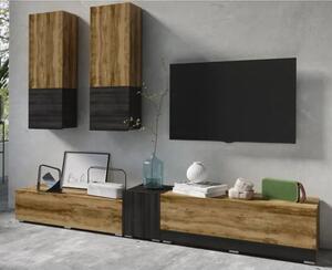 Pacific Wooden Entertainment Unit In Satin Walnut And Black