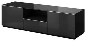 Herrin TV Stand 2 Flap Doors In Black Glass Fronts And LED