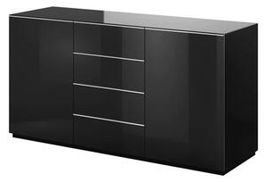 Herrin Sideboard 2 Doors 4 Drawers In Black Glass Fronts