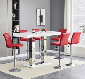 Caprice Large White Gloss Bar Table 6 Ripple Bordeaux Stools