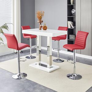 Caprice White High Gloss Bar Table 4 Ripple Bordeaux Stools