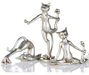 Ocala Polyresin Cat Aerobic Sculpture In Silver