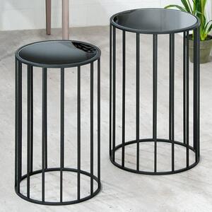 Ojai Black Glass Set Of 2 Side Table Round With Metal Frame