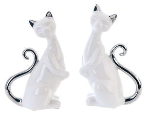 Moline Ceramics Cat Milly Sitting Sculpture In White And Silver