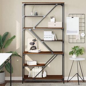 Rivas Wooden Bookshelf In Brown Oak With Steel Frame