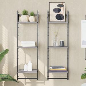 Destin Set Of 2 Wooden Wall Shelf 3-Tier In Grey Sonoma Oak