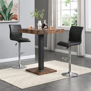 Topaz Rustic Oak Wooden Bar Table With 2 Ripple Black Stools