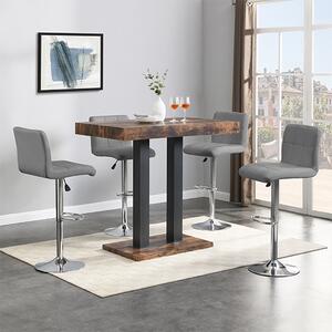 Caprice Small Rustic Oak Wooden Bar Table 4 Coco Grey Stools