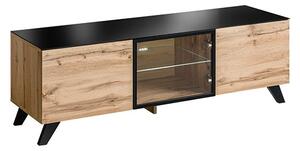 Torino Wooden TV Stand With 3 Doors In Wotan Oak And LED