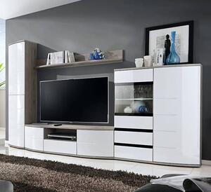 Ocala I High Gloss Living Room Furniture Set In White With LED