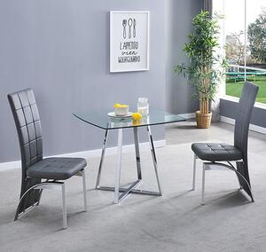 Melito Square Glass Dining Table With 2 Ravenna Grey Chairs