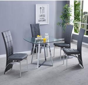 Melito Square Glass Dining Table With 4 Ravenna Grey Chairs