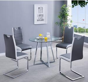 Melito Round Glass Dining Table With 4 Petra Grey White Chairs