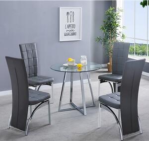 Melito Round Glass Dining Table With 4 Ravenna Grey Chairs