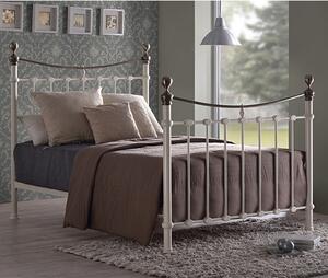 Elizabeth Ivory Metal Double Bed With Brushed Brass Finials