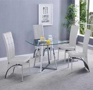 Melito Square Glass Dining Table With 4 Ravenna White Chairs