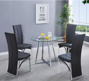 Melito Round Glass Dining Table With 4 Ravenna Black Chairs