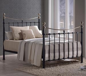 Elizabeth Black Metal Double Bed With Brushed Brass Finials