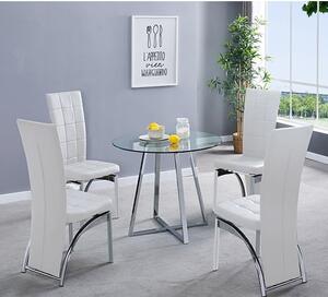 Melito Round Glass Dining Table With 4 Ravenna White Chairs