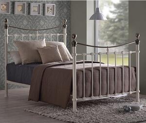 Elizabeth Ivory Metal King Size Bed With Brushed Brass Finials