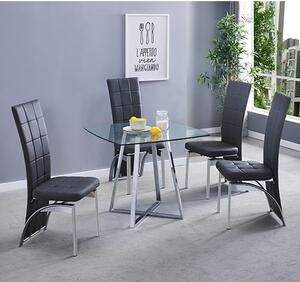 Melito Square Glass Dining Table With 4 Ravenna Black Chairs