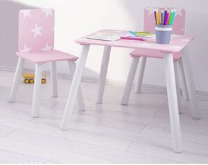 Stars Design Kids Square Table With 2 Chairs In Pink And White