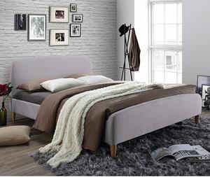 Geneva Fabric Double Bed In Light Grey With Oak Wooden Legs