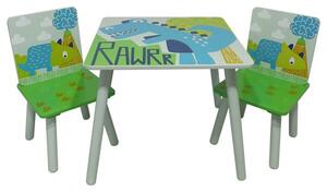 Dinosaur Kids Square Table With 2 Chairs In Green And White