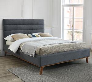 Mayfair Fabric King Size Bed In Dark Grey With Oak Wooden Legs