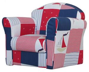 Kids Mini Fabric Armchair In Red With Blue Patchwork