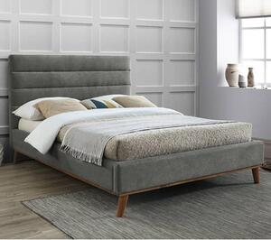 Mayfair Fabric Double Bed In Light Grey With Oak Wooden Legs